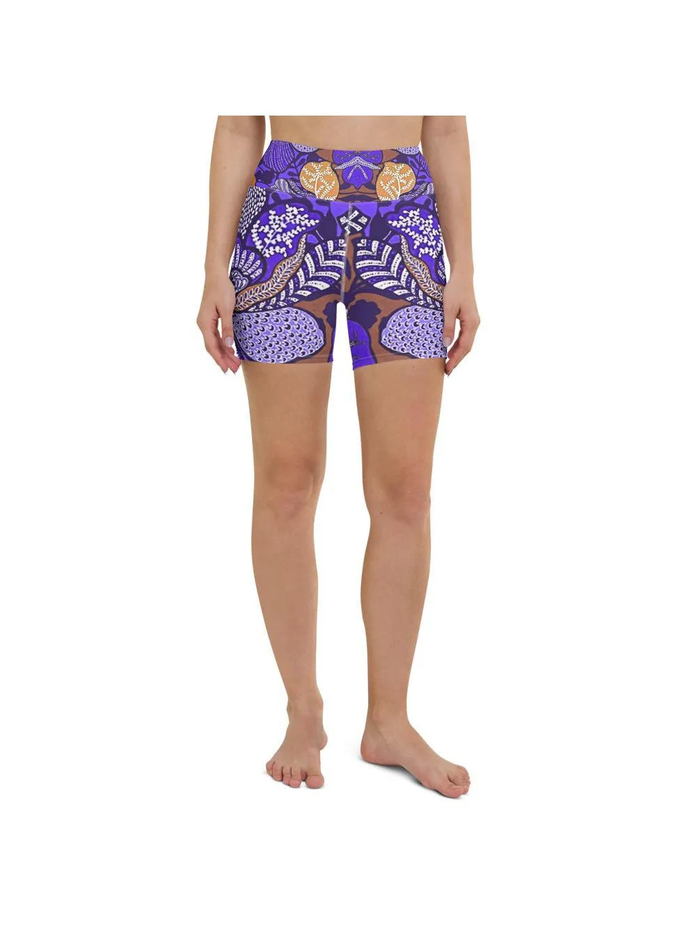 Purple Batik Floral Yoga Shorts