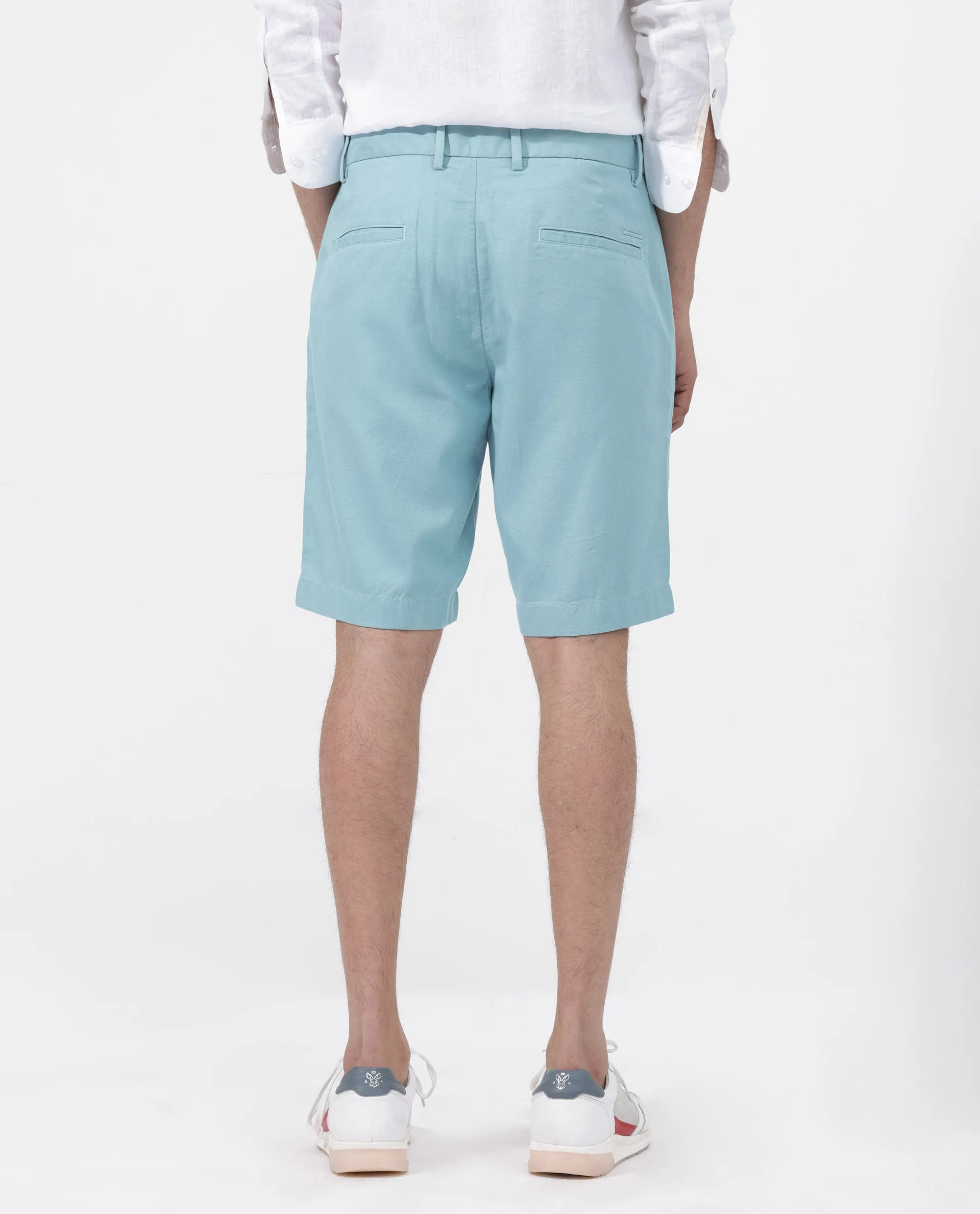 Rare Rabbit Men's Edam Turq Lyocell Cotton Linen Fabric Knee Length Relaxed Fit Solid Shorts