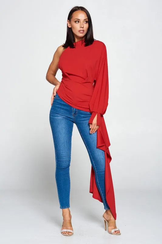 Red Cool One Shoulder Top