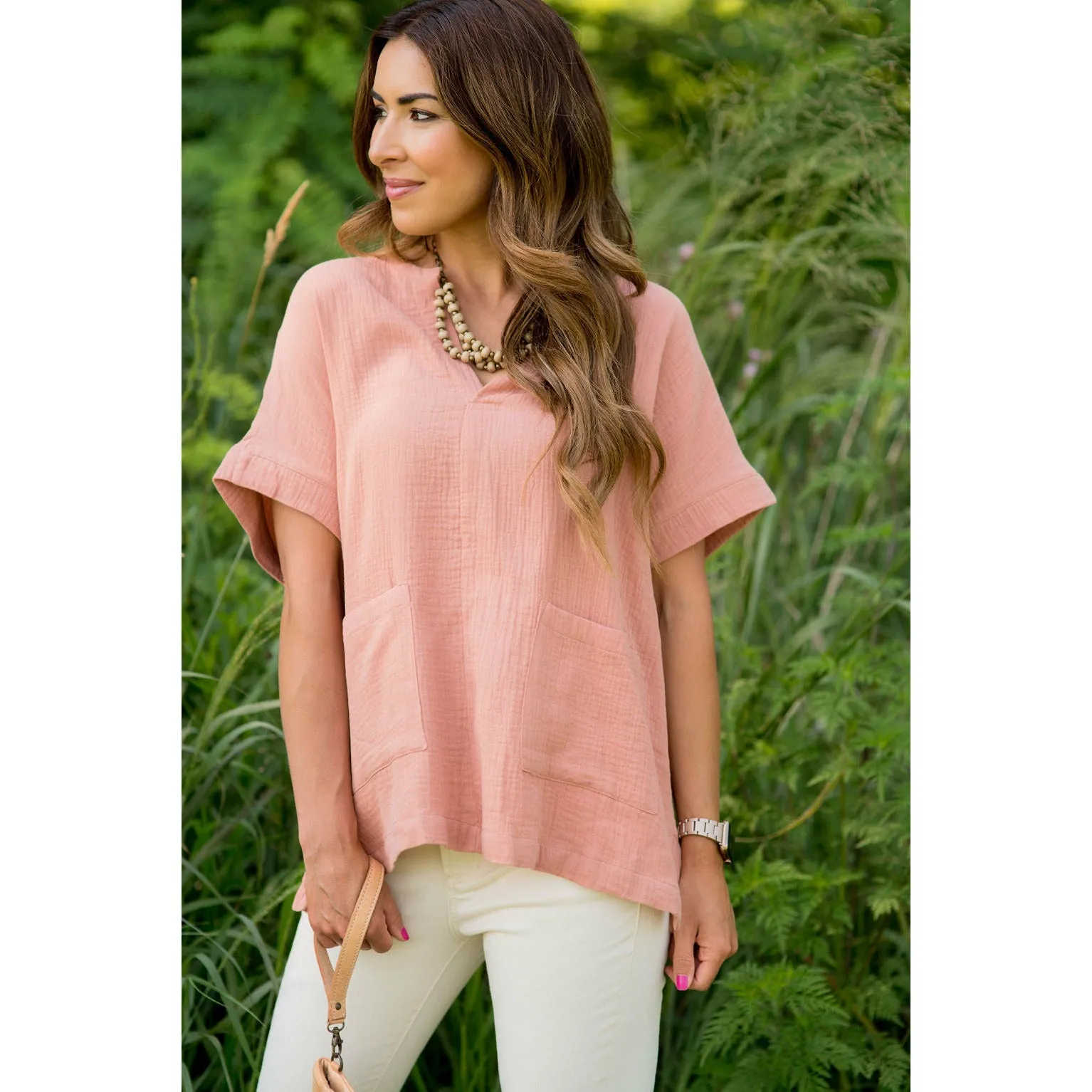 Relaxed Gauze Pocket Blouse