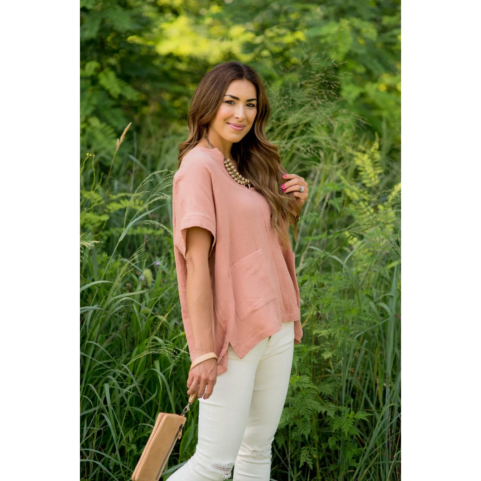 Relaxed Gauze Pocket Blouse
