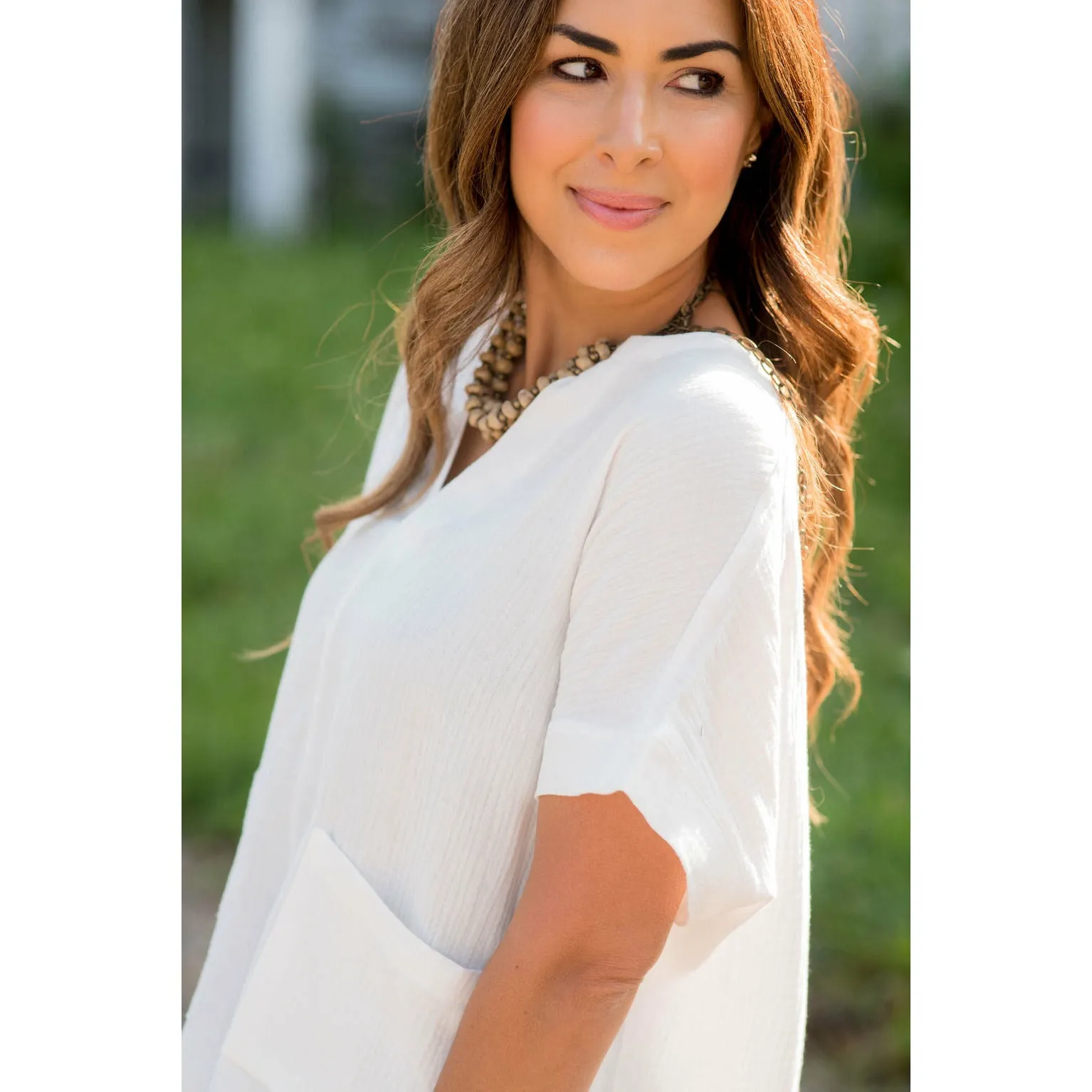 Relaxed Gauze Pocket Blouse