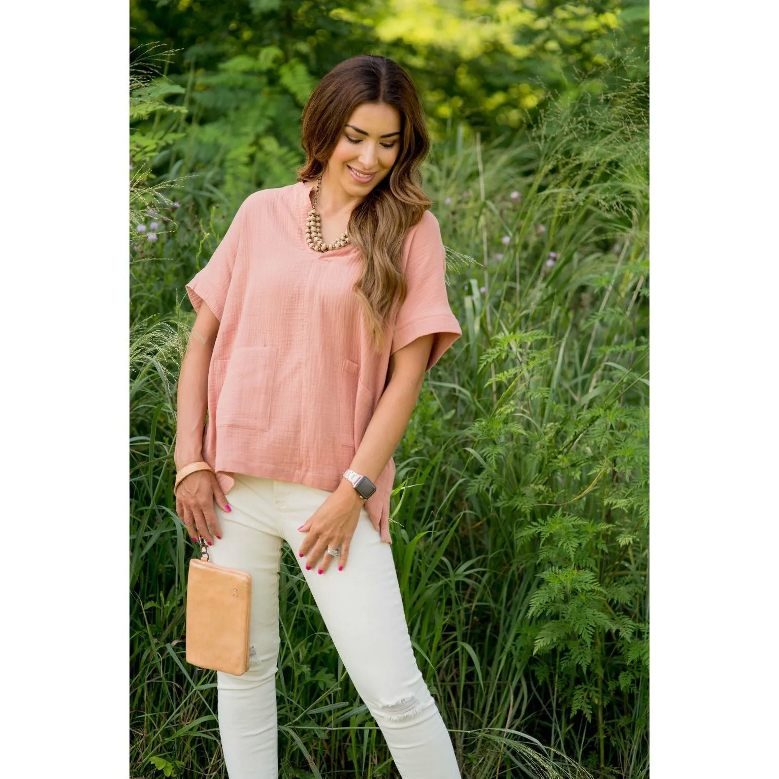 Relaxed Gauze Pocket Blouse