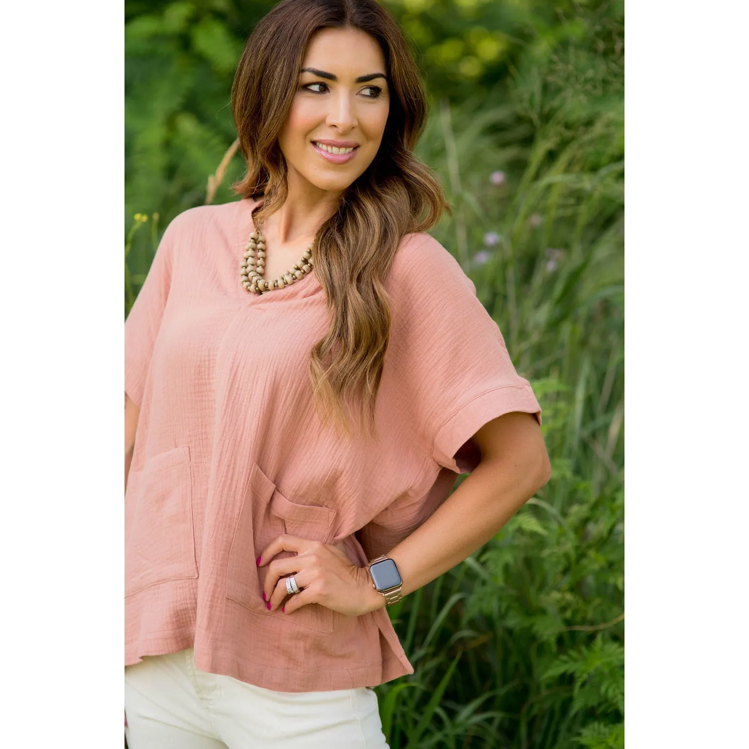 Relaxed Gauze Pocket Blouse