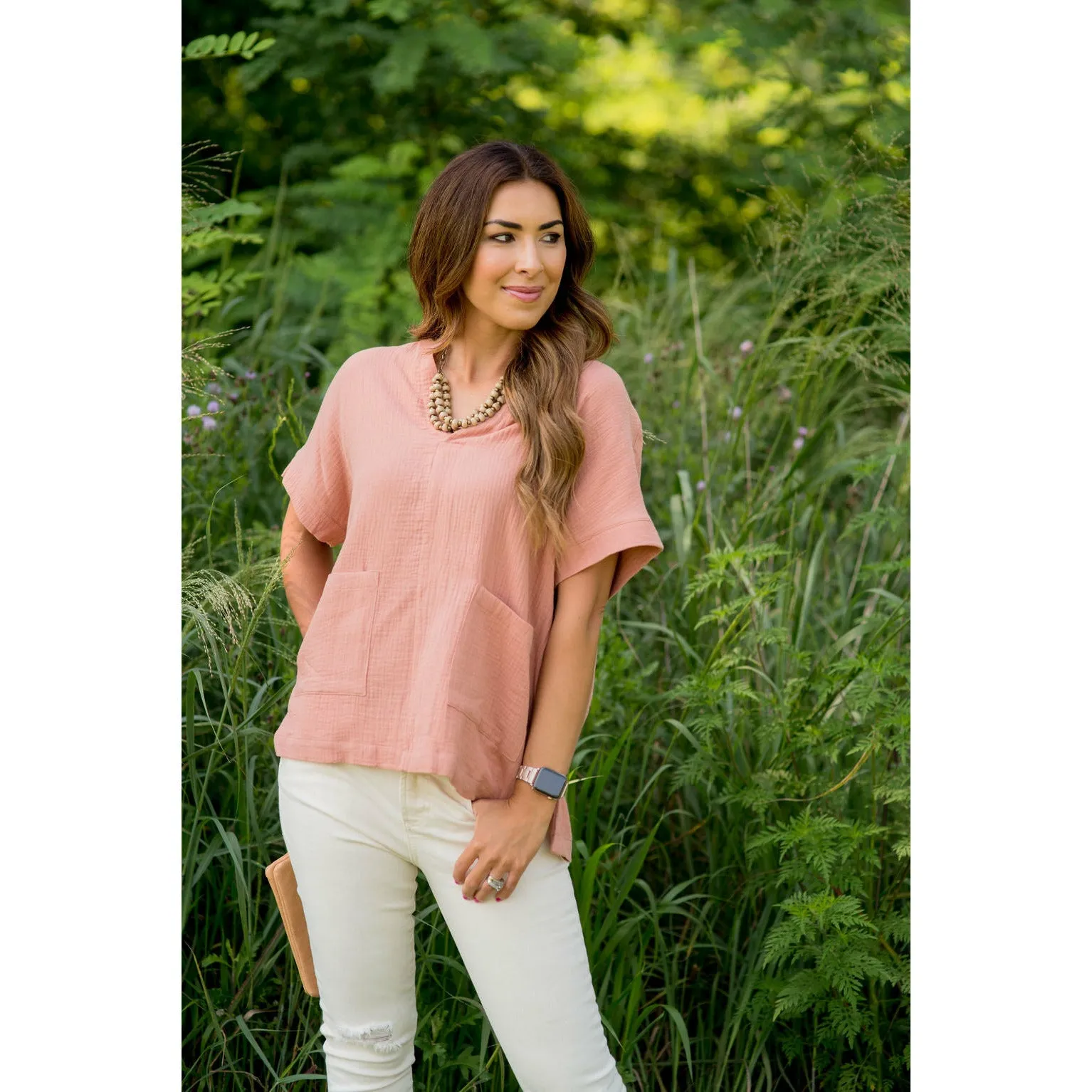 Relaxed Gauze Pocket Blouse