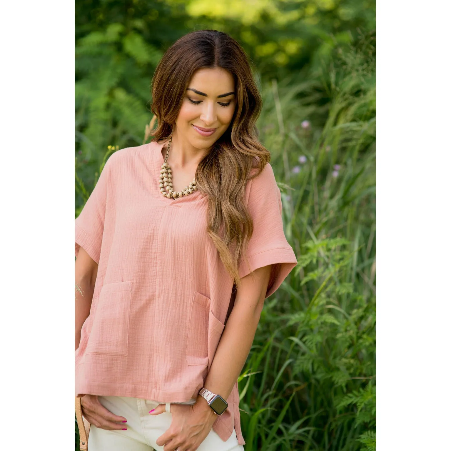 Relaxed Gauze Pocket Blouse