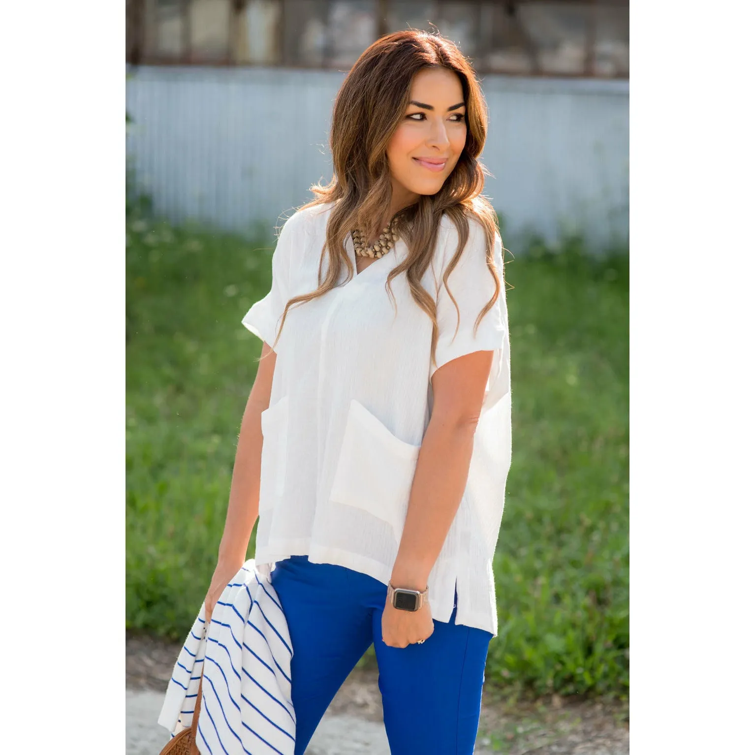 Relaxed Gauze Pocket Blouse
