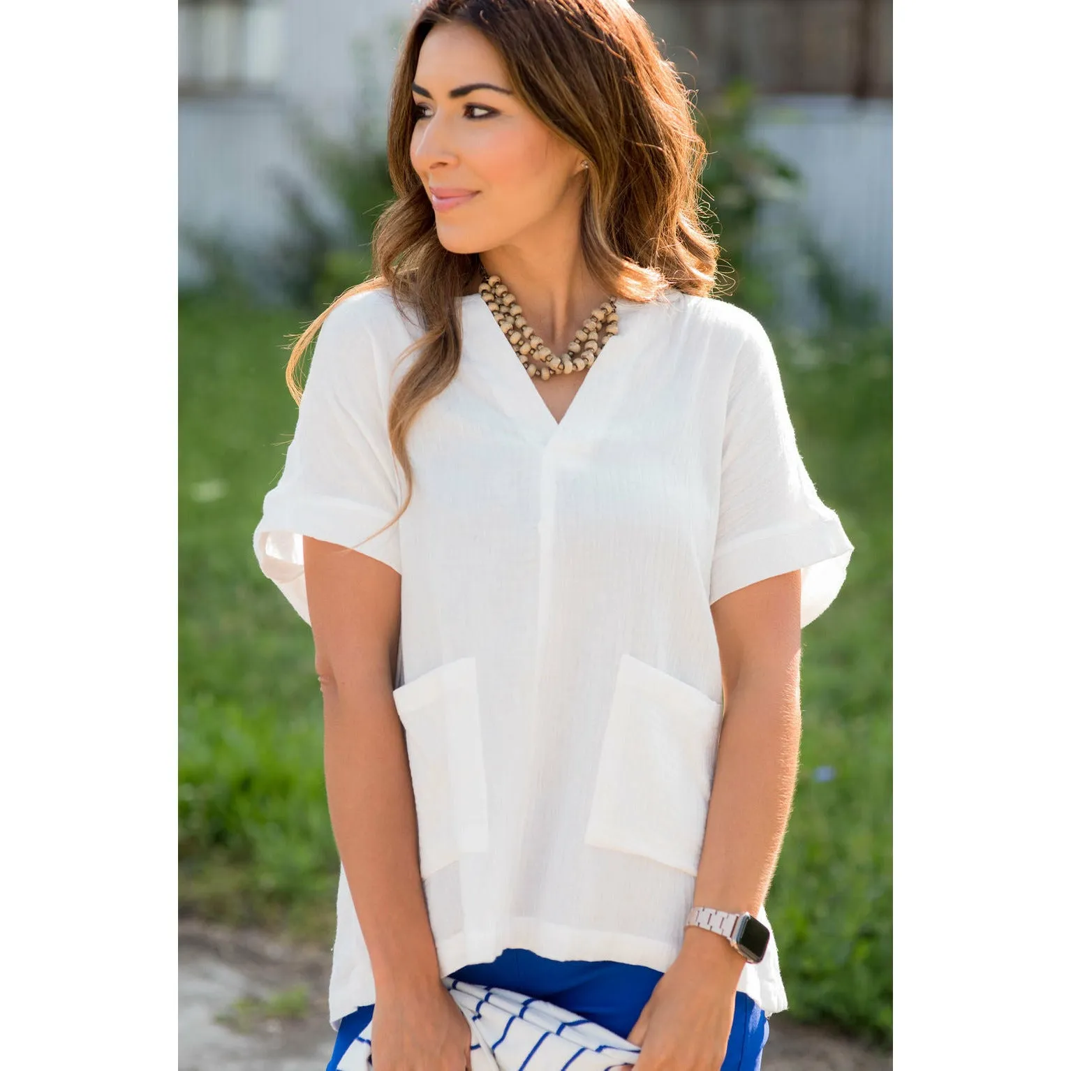 Relaxed Gauze Pocket Blouse
