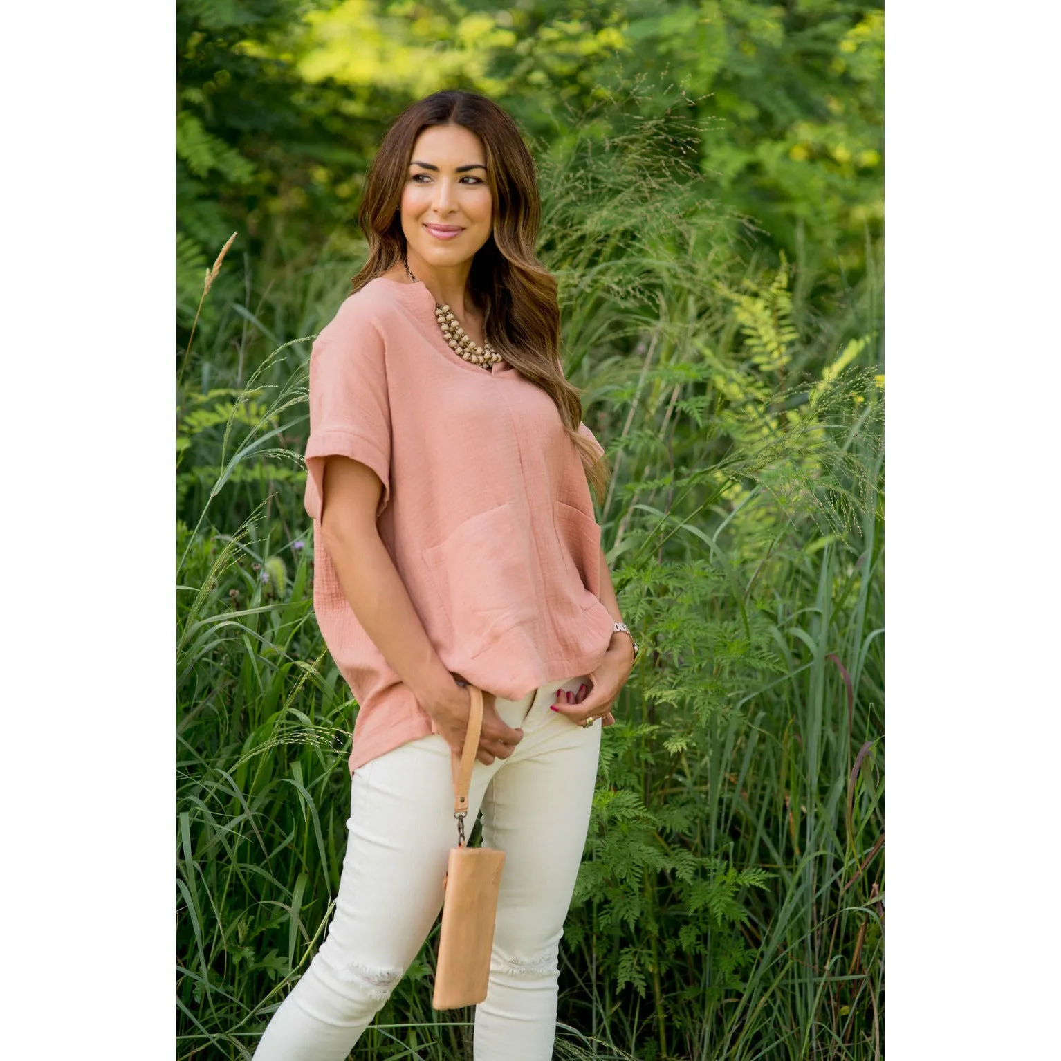 Relaxed Gauze Pocket Blouse