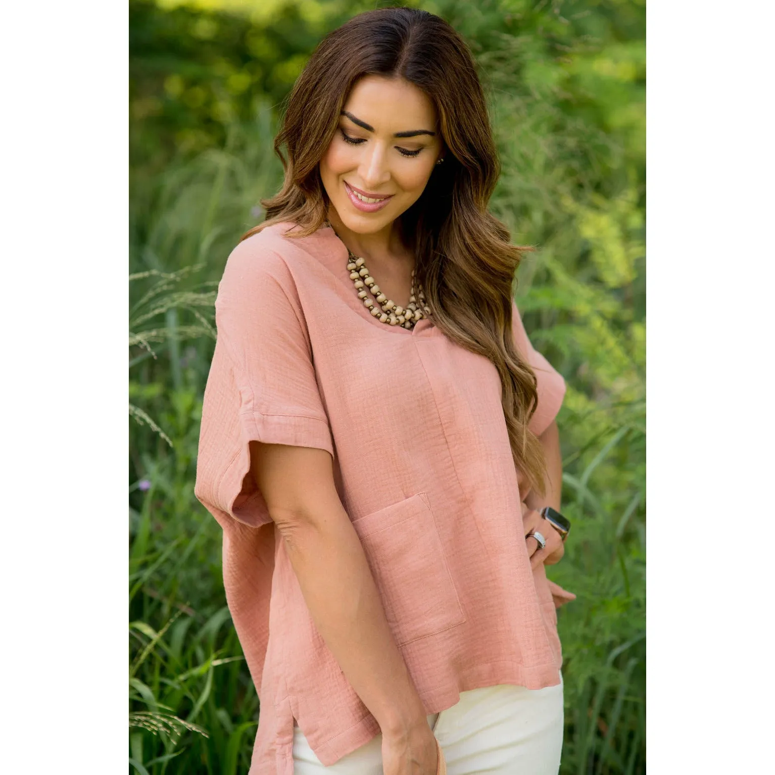 Relaxed Gauze Pocket Blouse