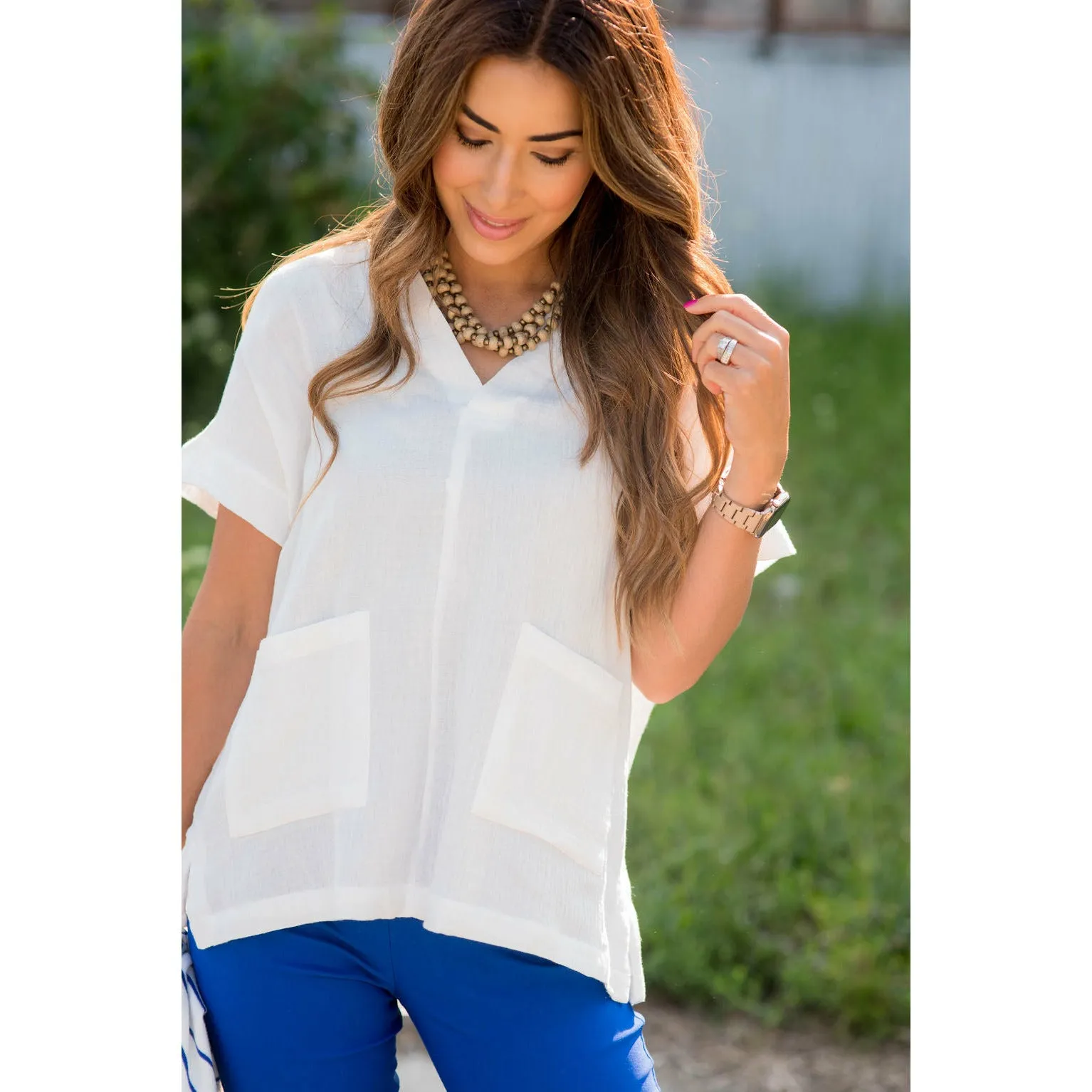 Relaxed Gauze Pocket Blouse