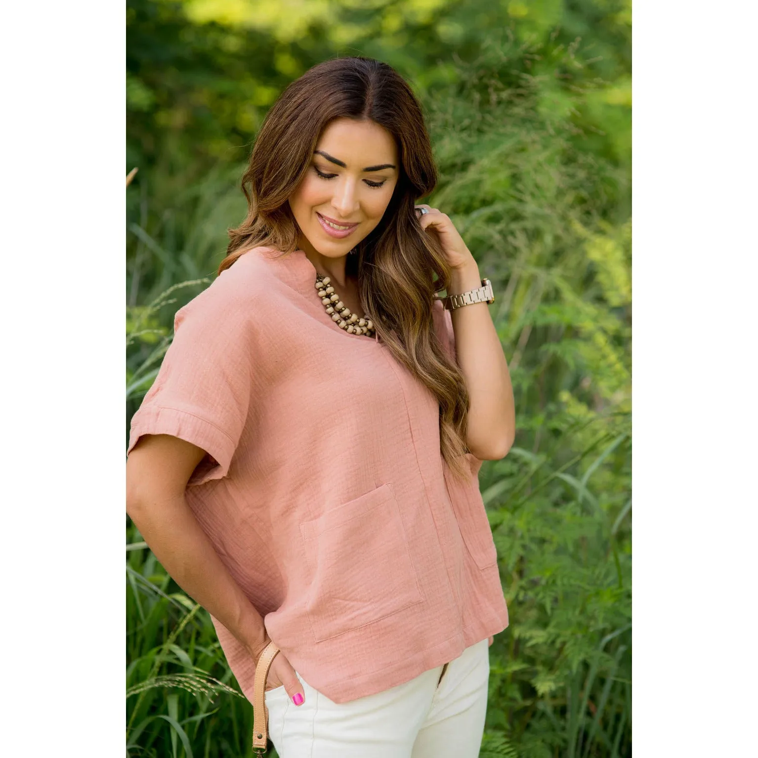 Relaxed Gauze Pocket Blouse