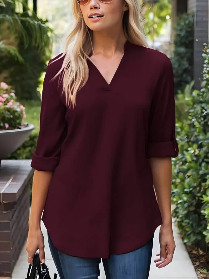 Relaxed Roll Sleeve Blouse
