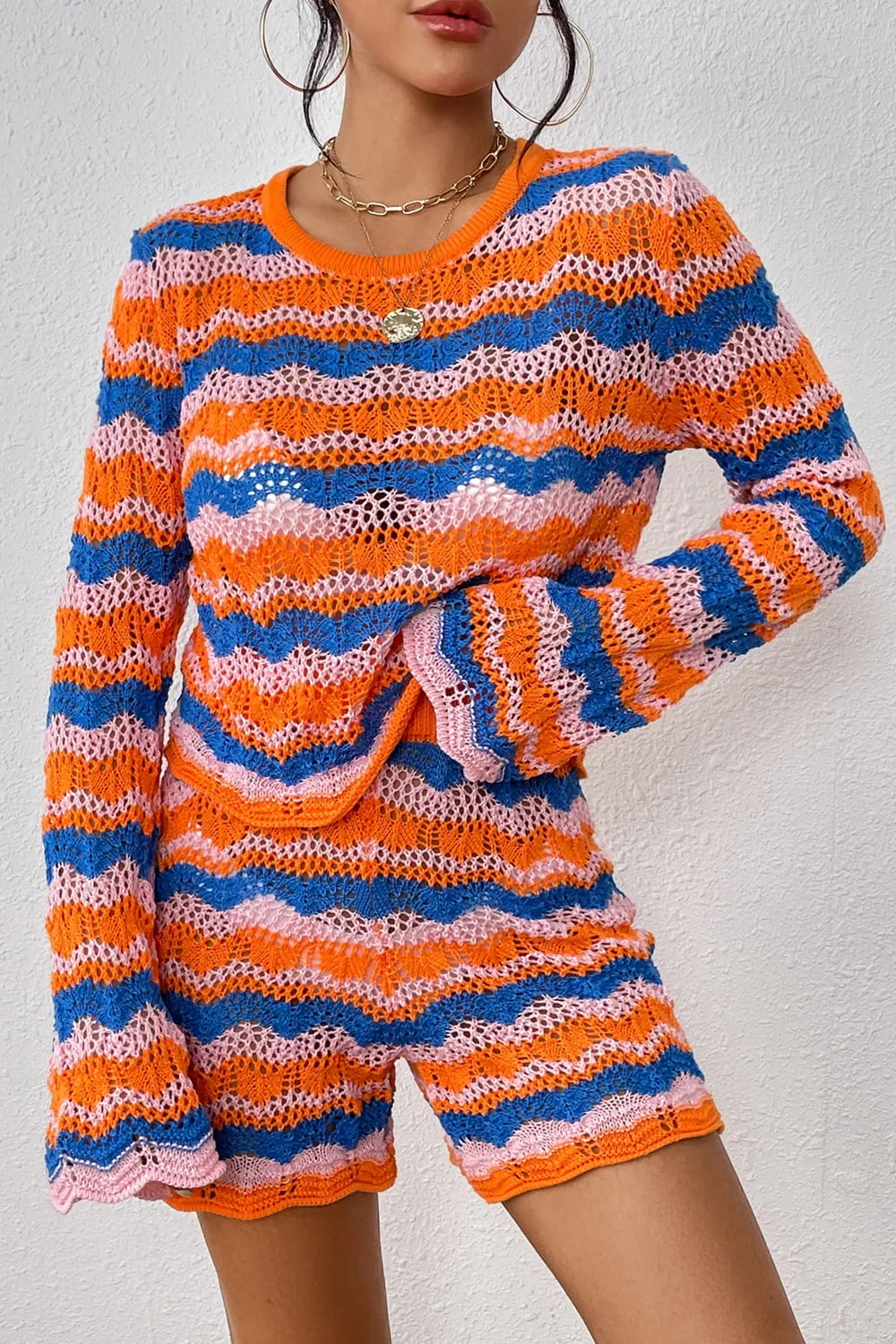 Relaxed Vibes Striped Sweater and Knit Shorts Set