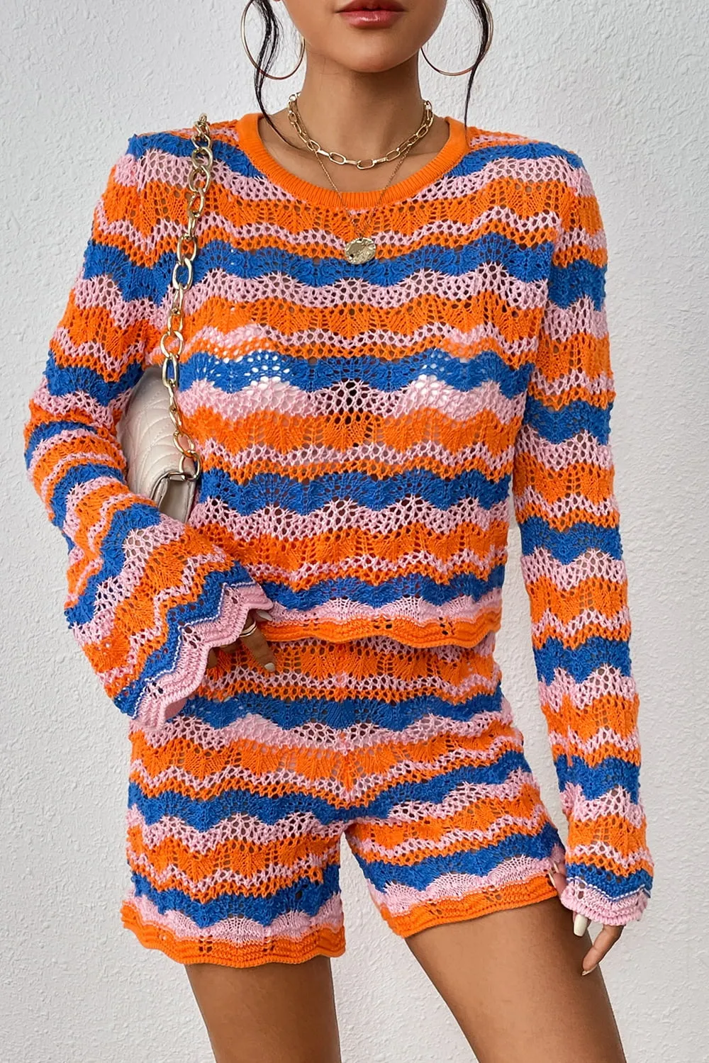 Relaxed Vibes Striped Sweater and Knit Shorts Set