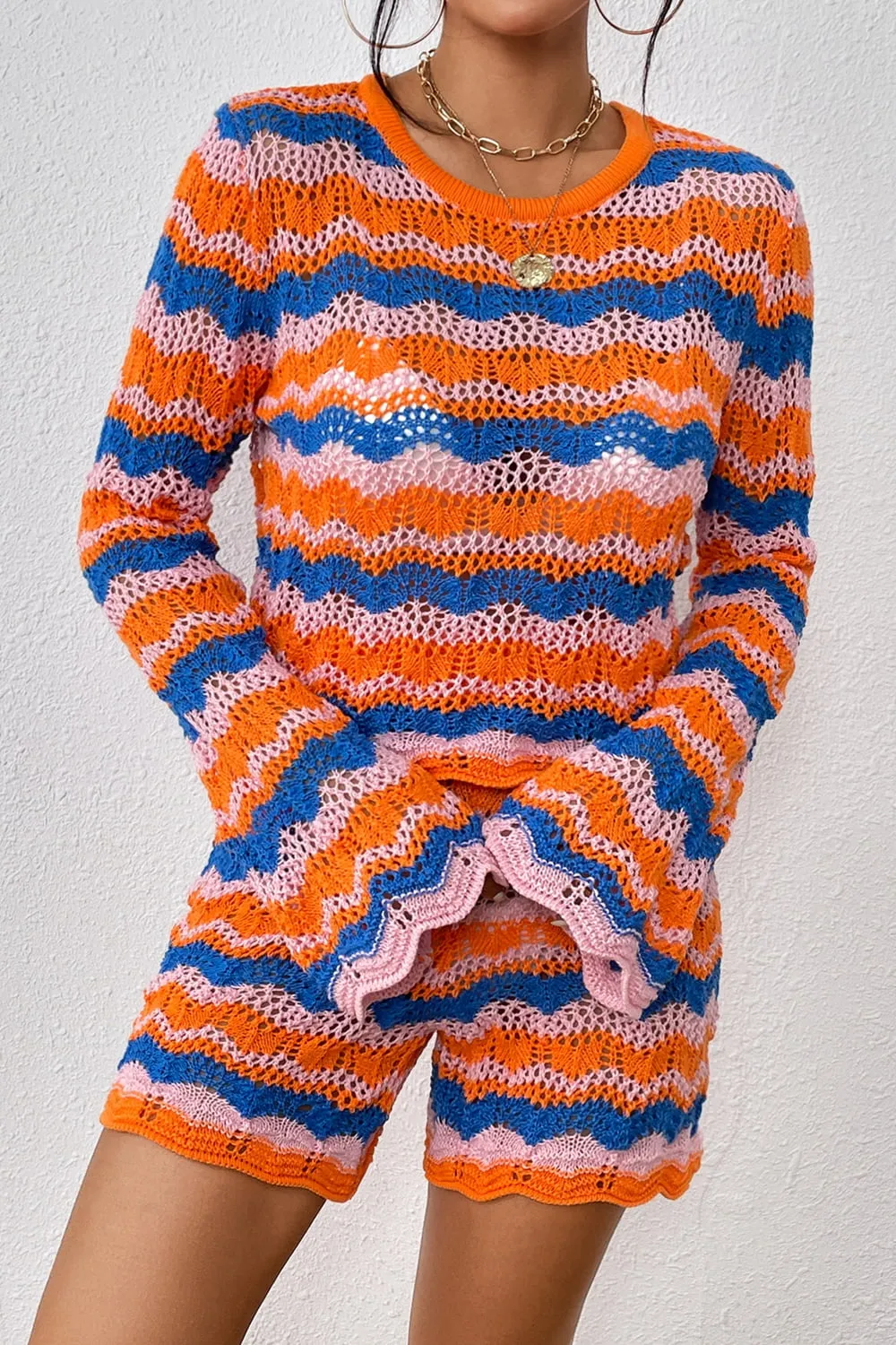 Relaxed Vibes Striped Sweater and Knit Shorts Set