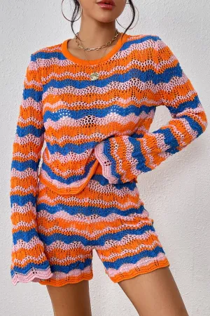 Relaxed Vibes Striped Sweater and Knit Shorts Set