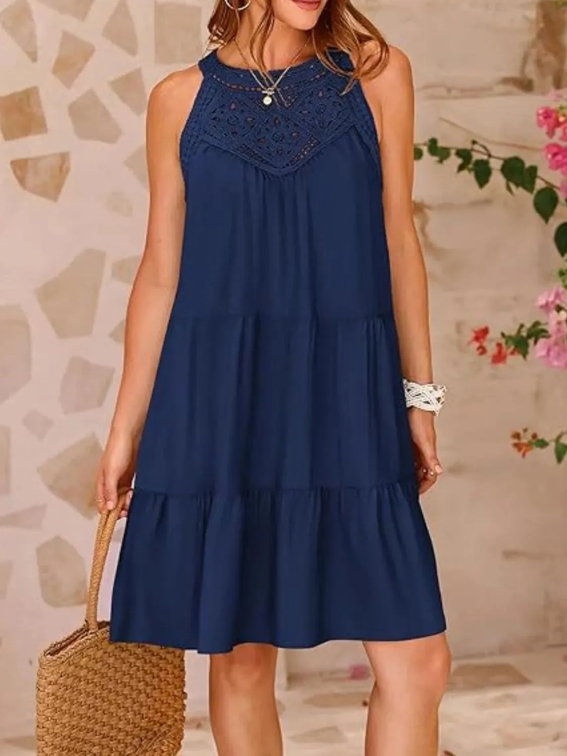 Ruffled Hem Lace Sleeveless Dress