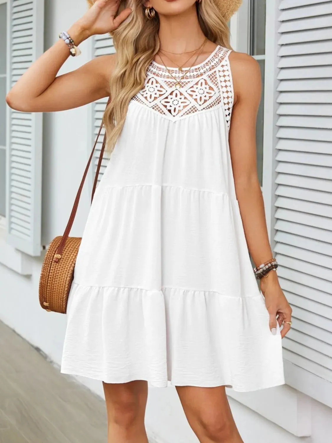 Ruffled Hem Lace Sleeveless Dress