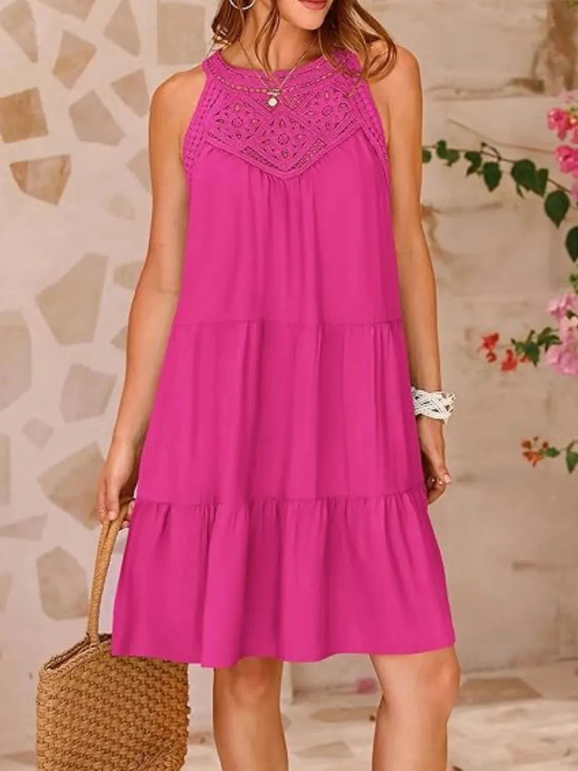Ruffled Hem Lace Sleeveless Dress