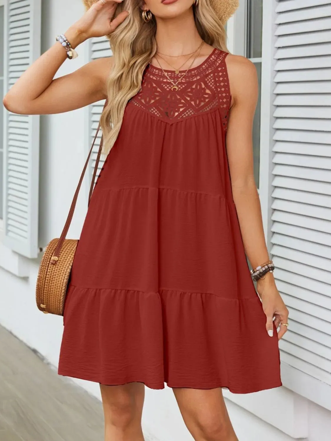 Ruffled Hem Lace Sleeveless Dress