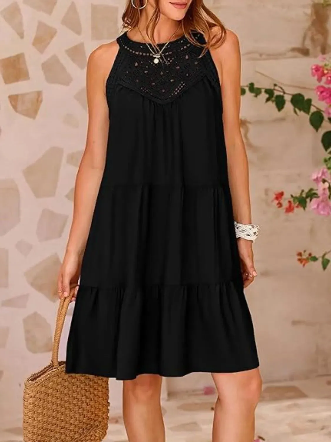 Ruffled Hem Lace Sleeveless Dress