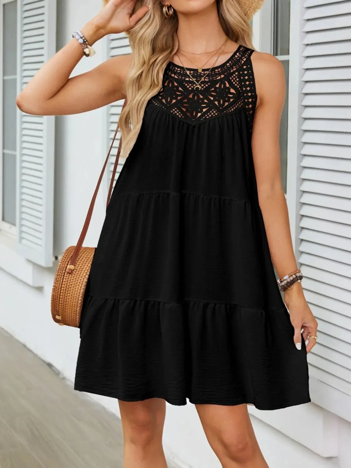 Ruffled Hem Lace Sleeveless Dress