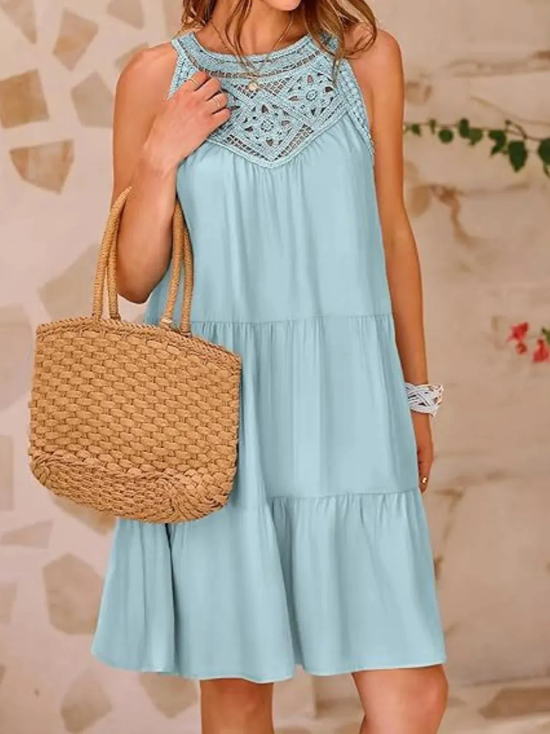 Ruffled Hem Lace Sleeveless Dress