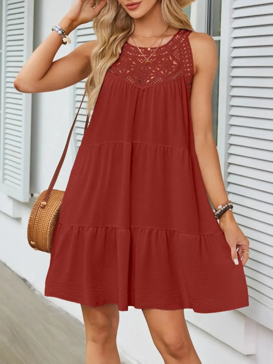 Ruffled Hem Lace Sleeveless Dress