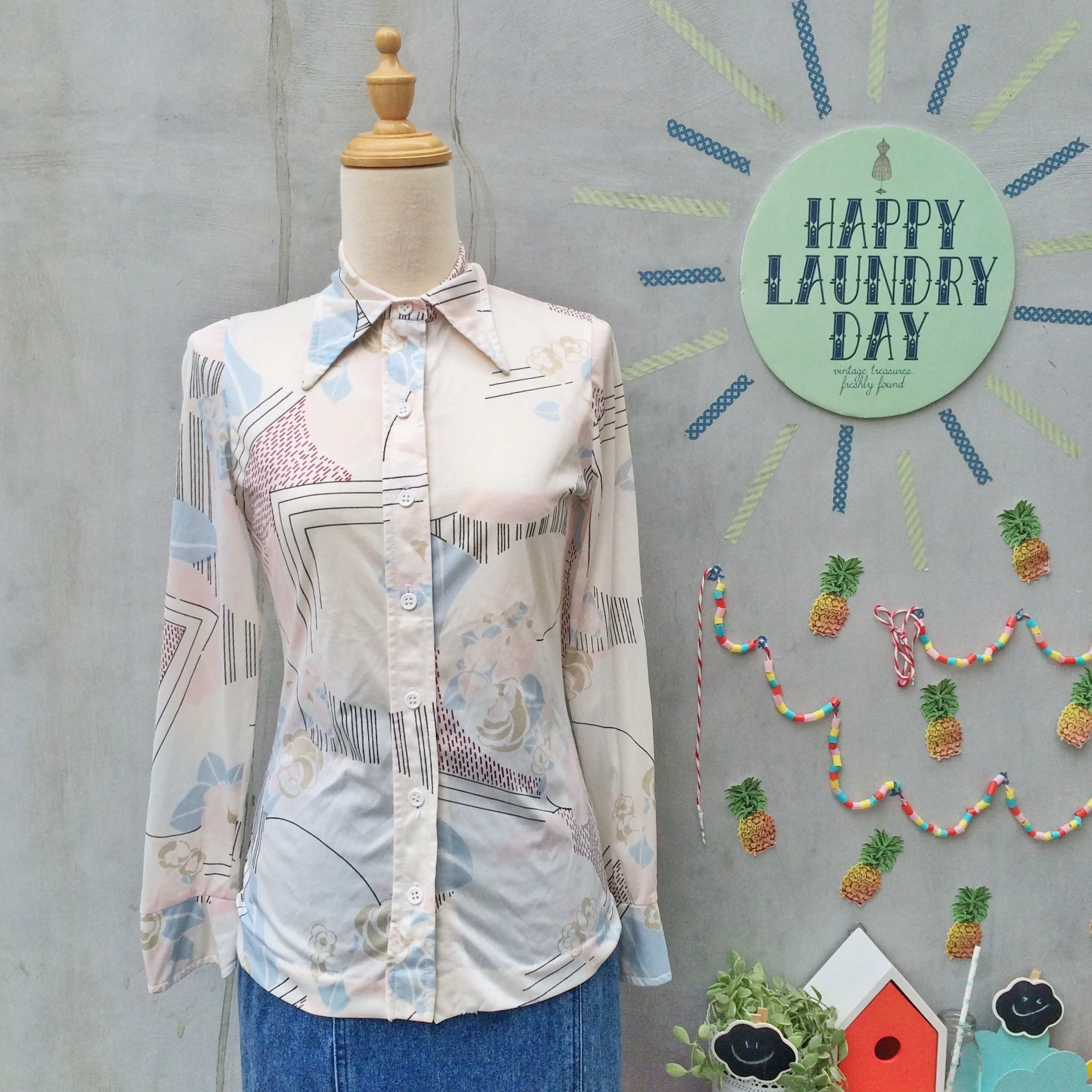 SALE! | Pale Rose by Comparison | Vintage 1970s pastel rose and stripes shirt