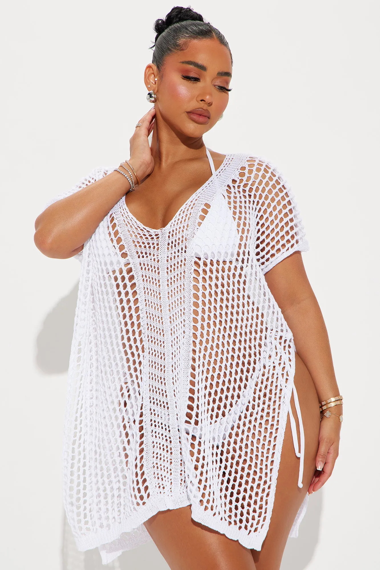 Seaside Vacation Slits Cover Up Dress - White