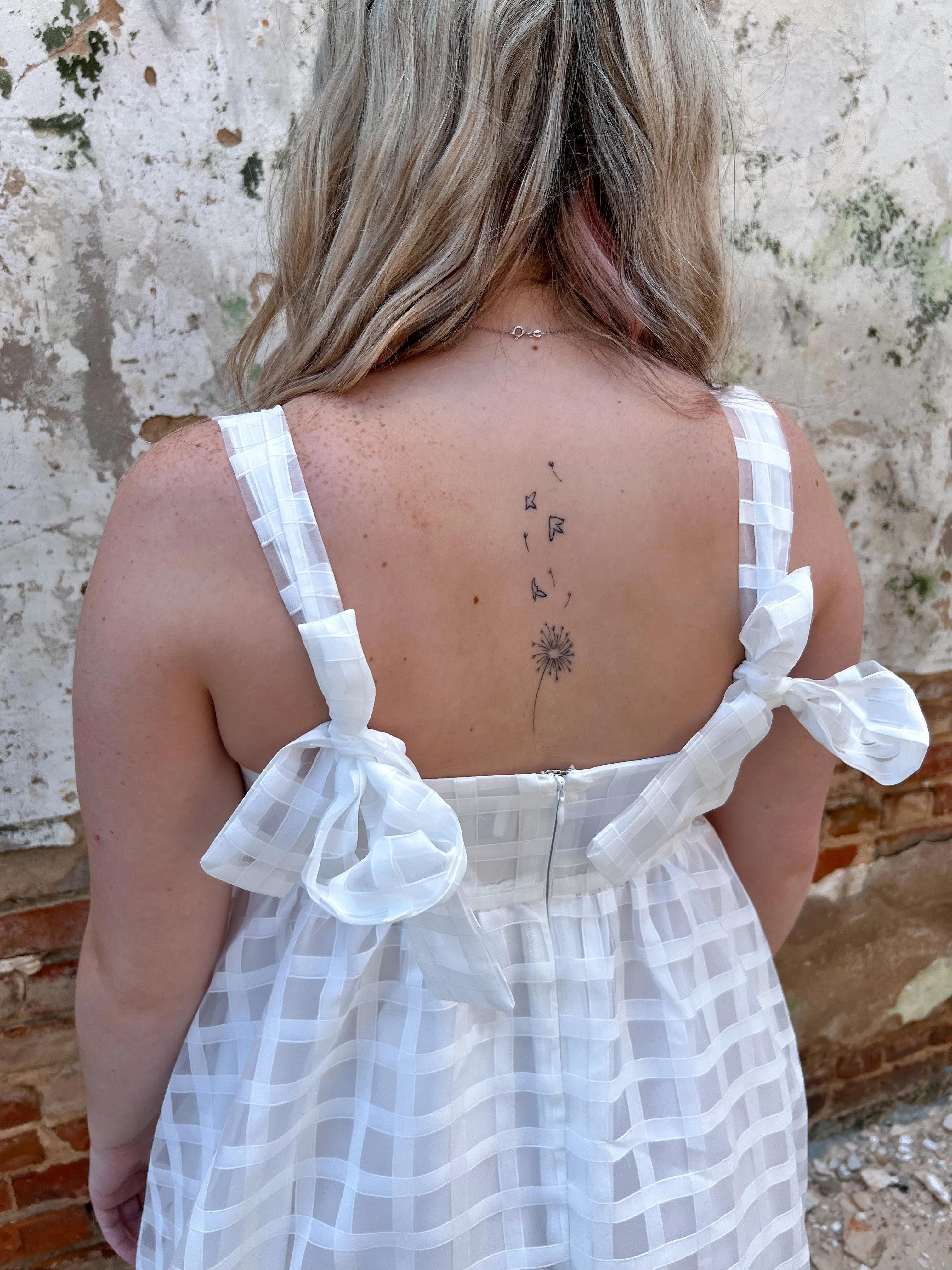 Selah White Checkered Flowy Dress