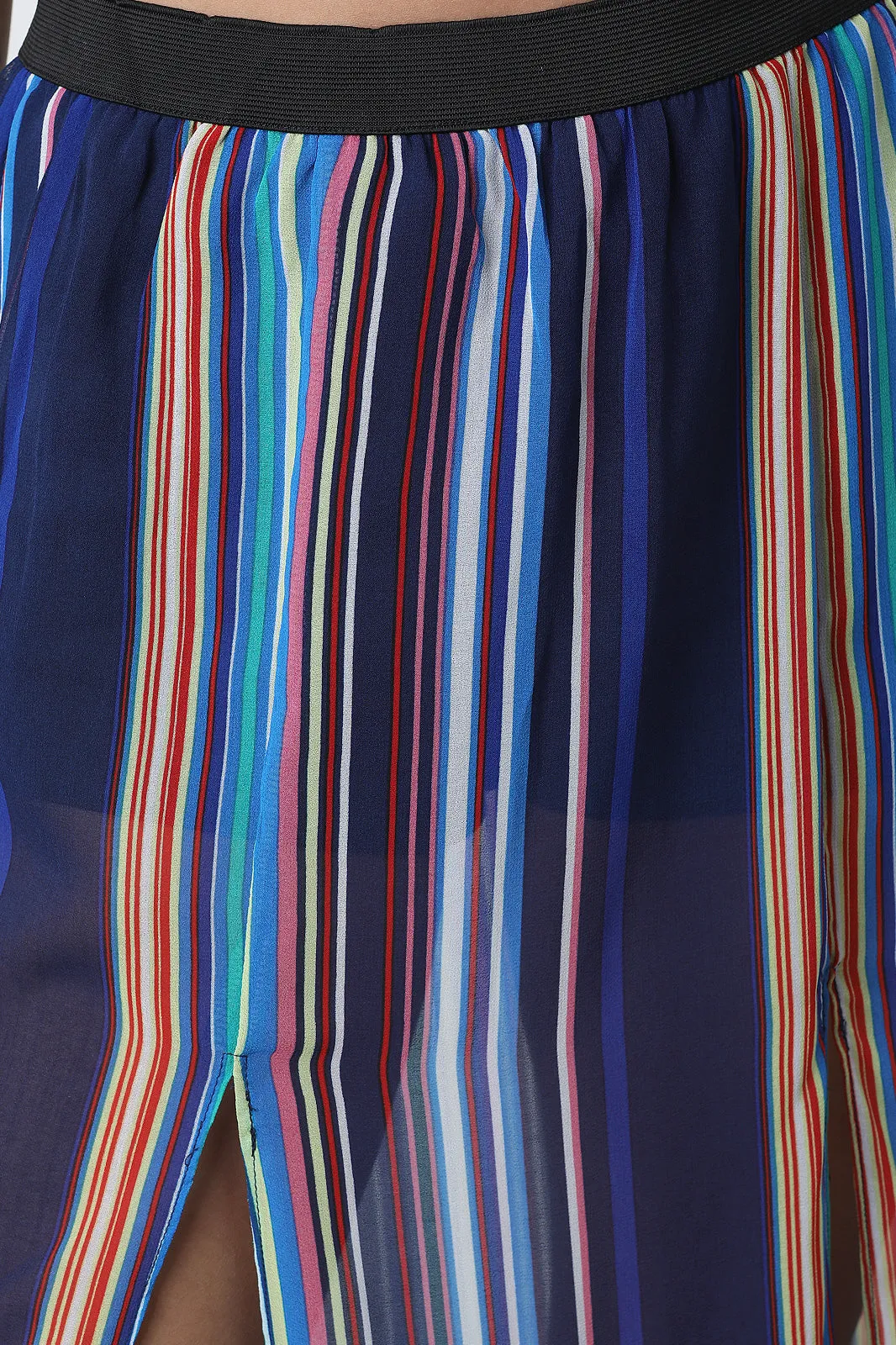 Semi-Sheer Striped M-Slit Maxi Skirt