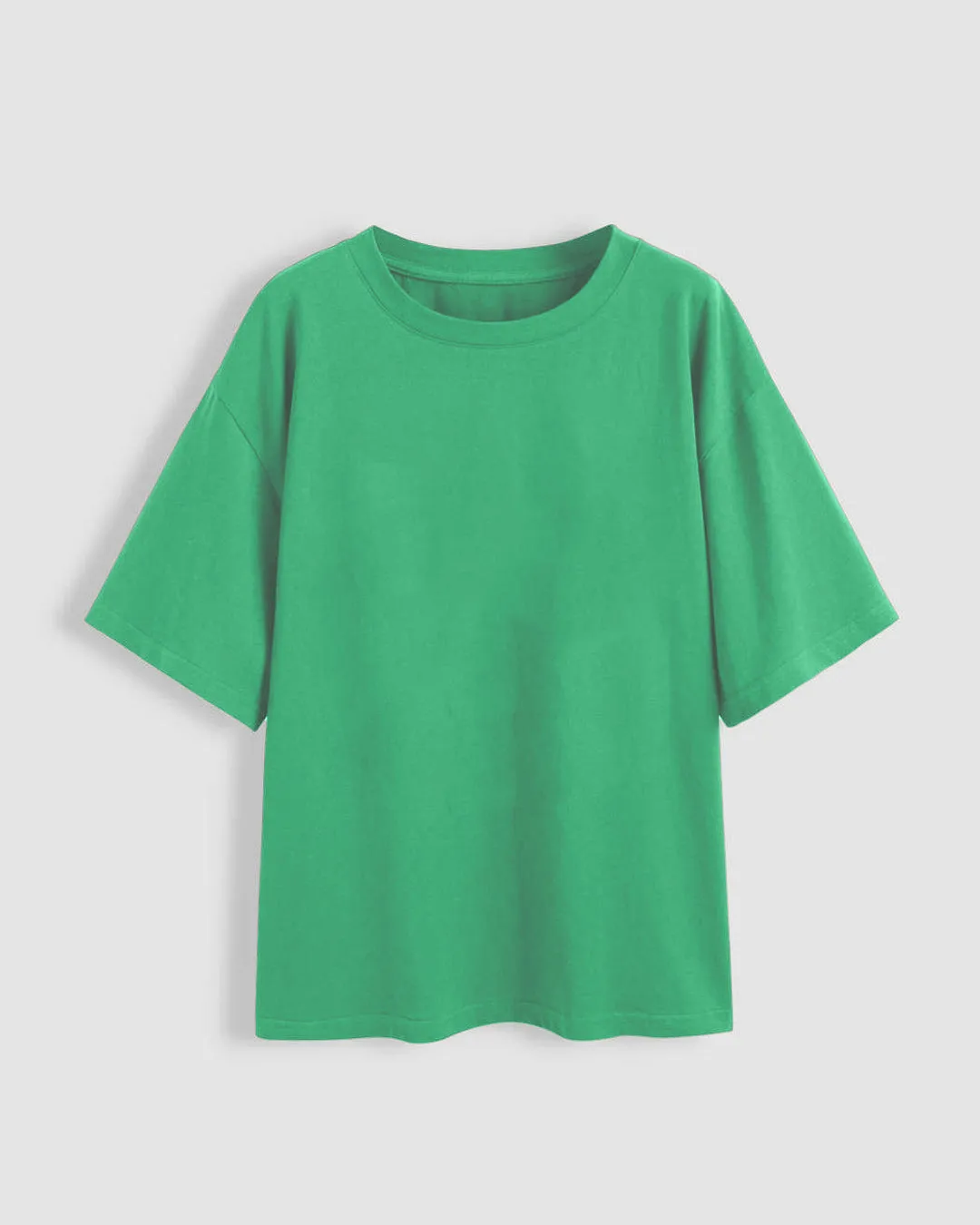 Set Of Three: Loose Fit Crew-Neck Drop Shoulder T-Shirt In Green., Light Pink And Dark Pink