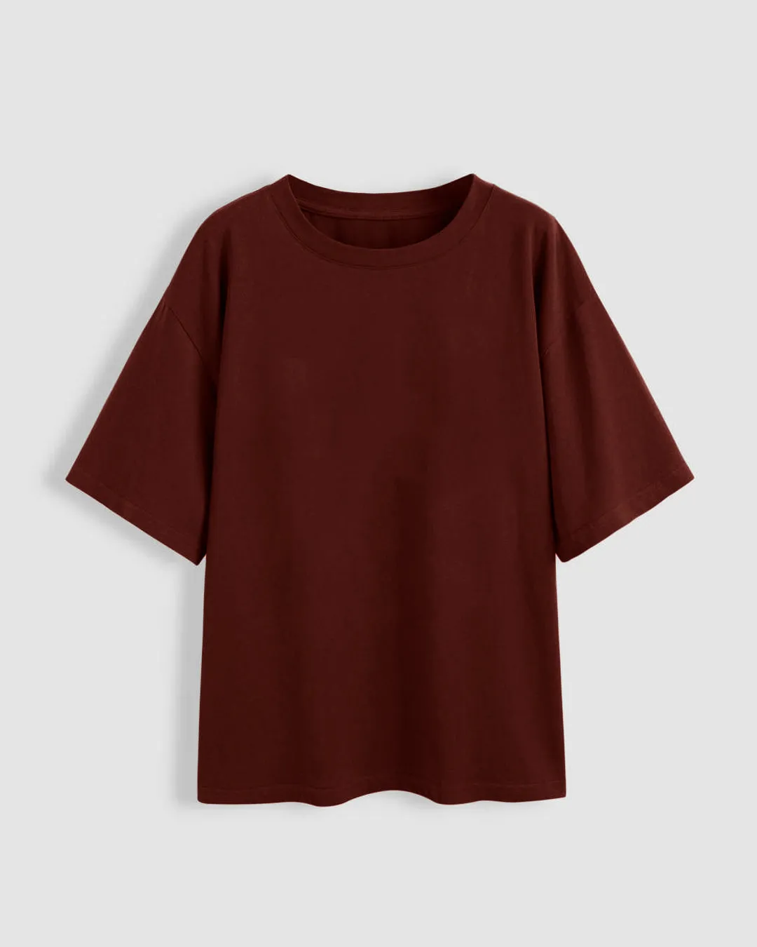 Set Of Three: Loose Fit Crew-Neck Drop Shoulder T-Shirt In Green., Light Pink And Dark Pink