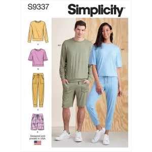Simplicity Sewing Pattern S9337 Unisex Knits Only Tops, Pants and Shorts