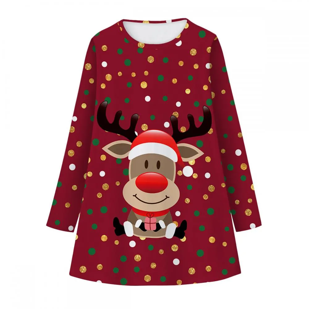 Snowman Christmas Print Girls Long Sleeve Dress wholesale Toddler Girls Dress