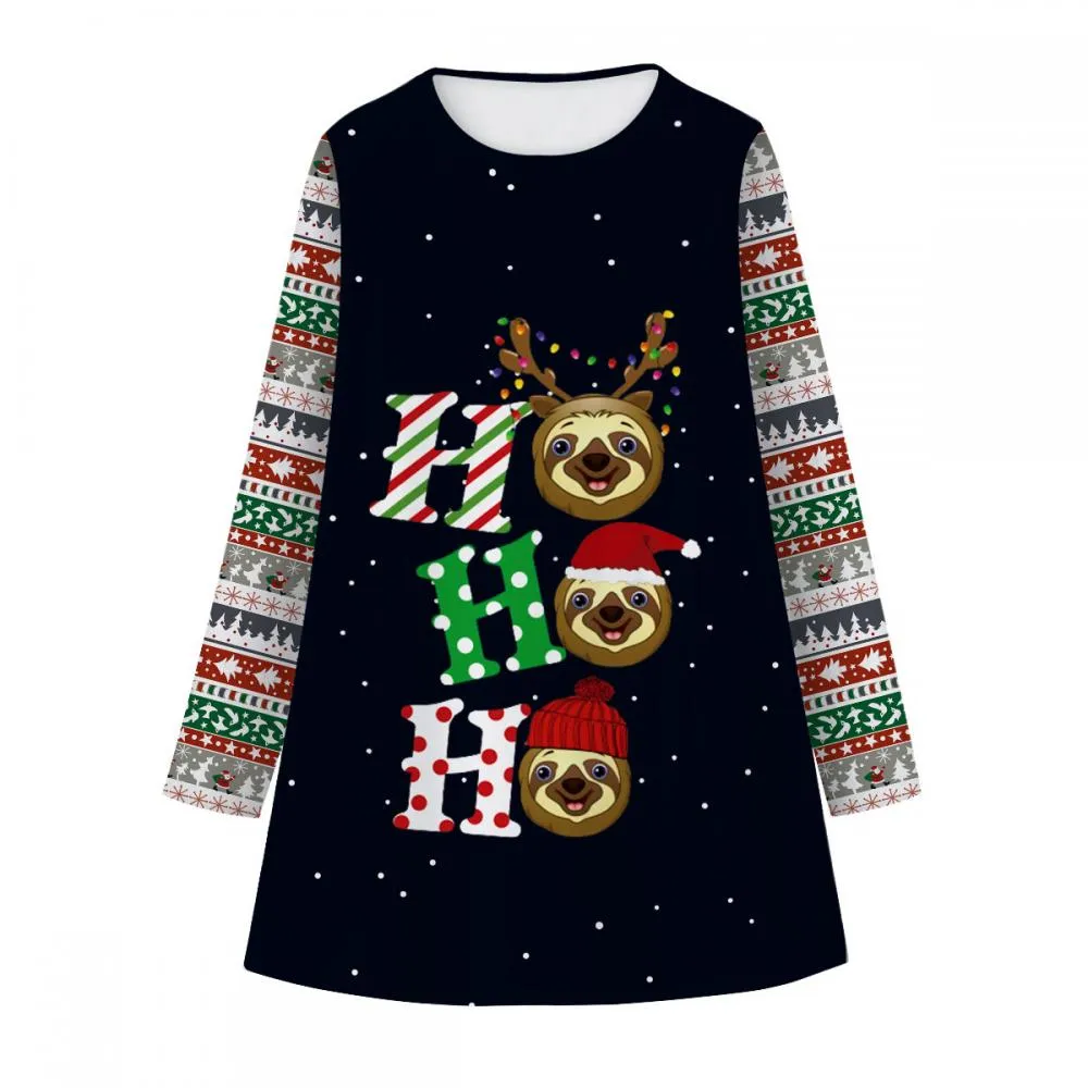 Snowman Christmas Print Girls Long Sleeve Dress wholesale Toddler Girls Dress