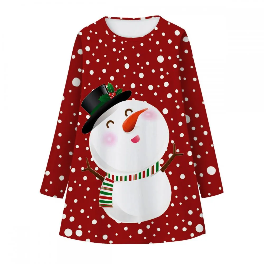 Snowman Christmas Print Girls Long Sleeve Dress wholesale Toddler Girls Dress