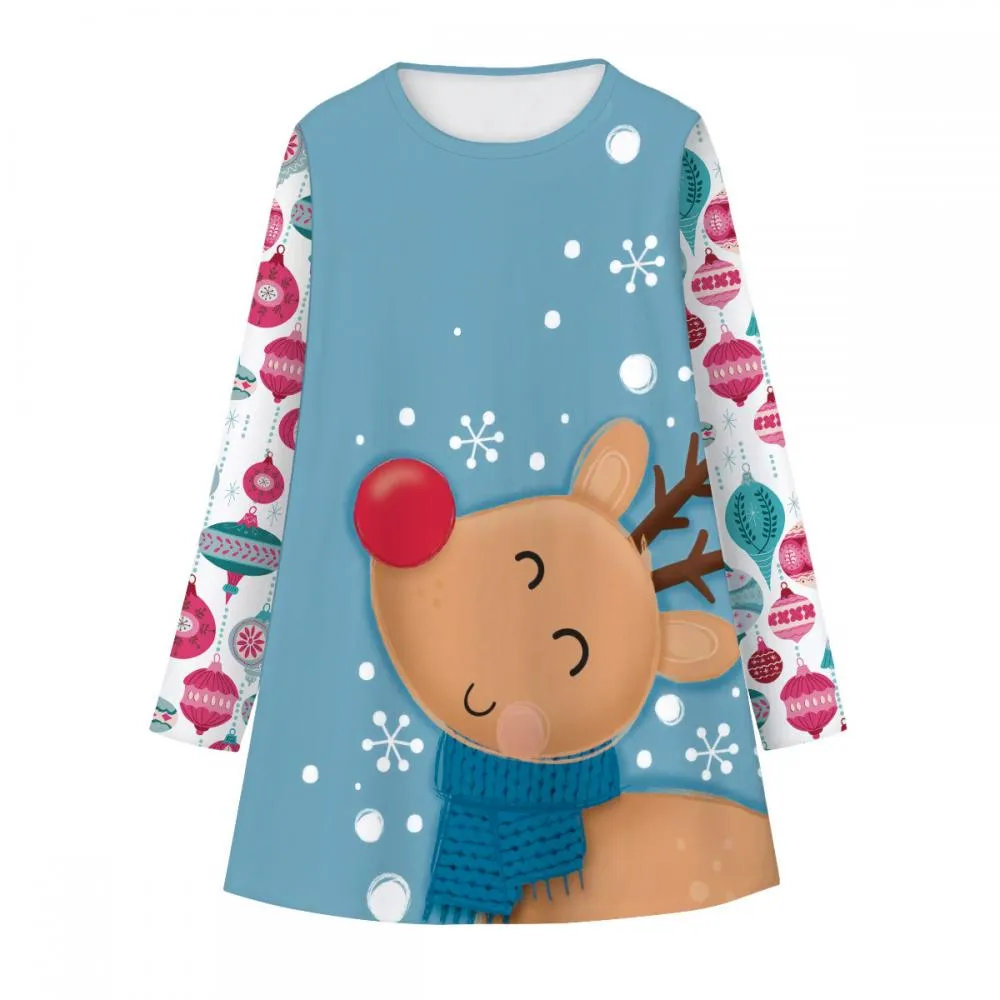 Snowman Christmas Print Girls Long Sleeve Dress wholesale Toddler Girls Dress