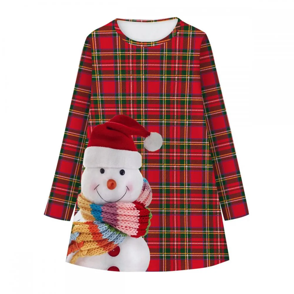 Snowman Christmas Print Girls Long Sleeve Dress wholesale Toddler Girls Dress