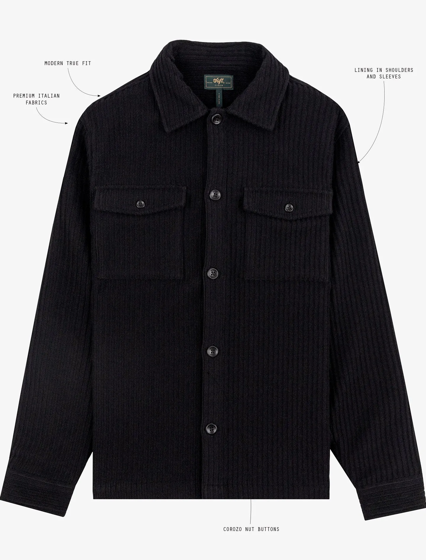 Soft Cloth Melrose Shirt Jacket in Melton Rib - Black