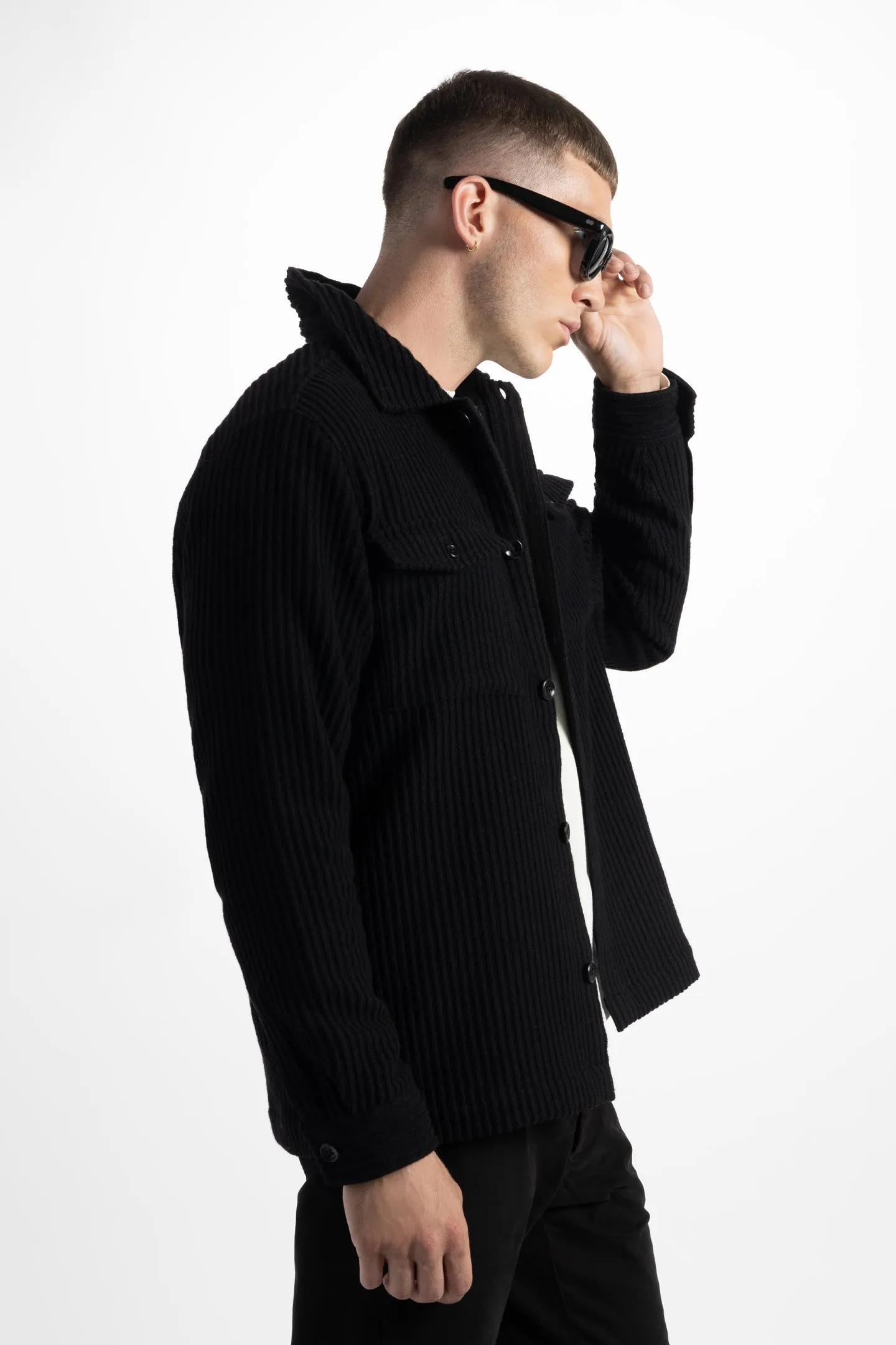 Soft Cloth Melrose Shirt Jacket in Melton Rib - Black