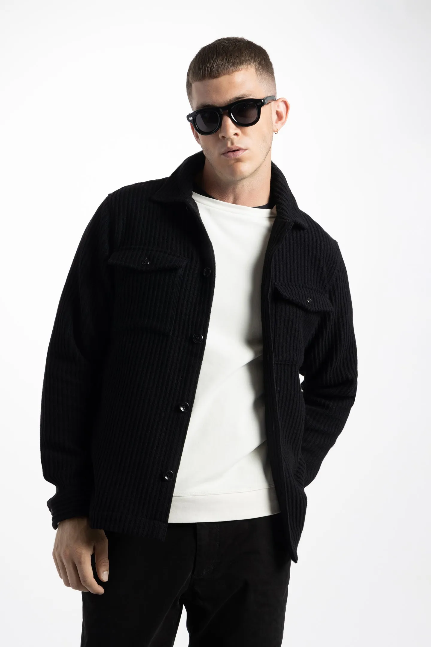 Soft Cloth Melrose Shirt Jacket in Melton Rib - Black