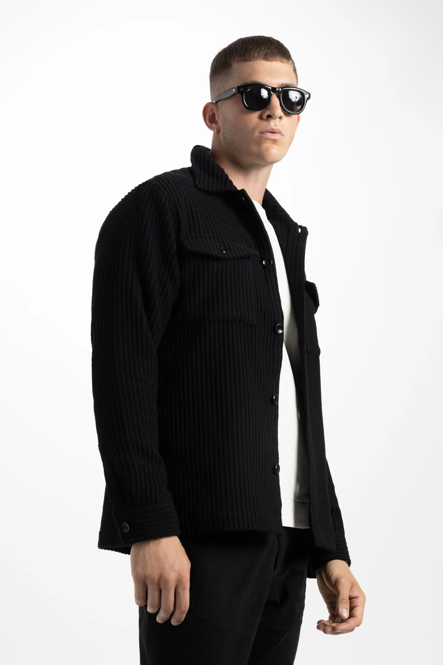 Soft Cloth Melrose Shirt Jacket in Melton Rib - Black