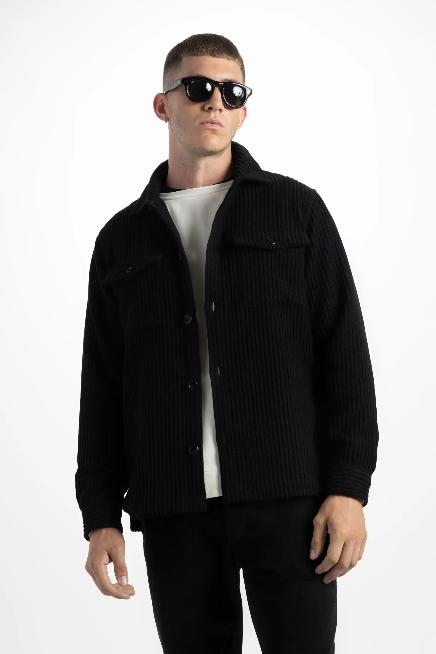 Soft Cloth Melrose Shirt Jacket in Melton Rib - Black