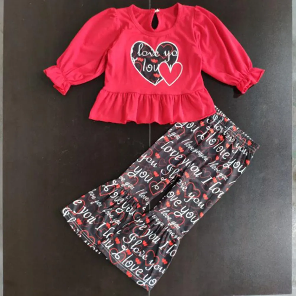 Spring and Autumn Thanksgiving Bell Bottoms Pants Two Piece Set Wholesale Kids Clothes