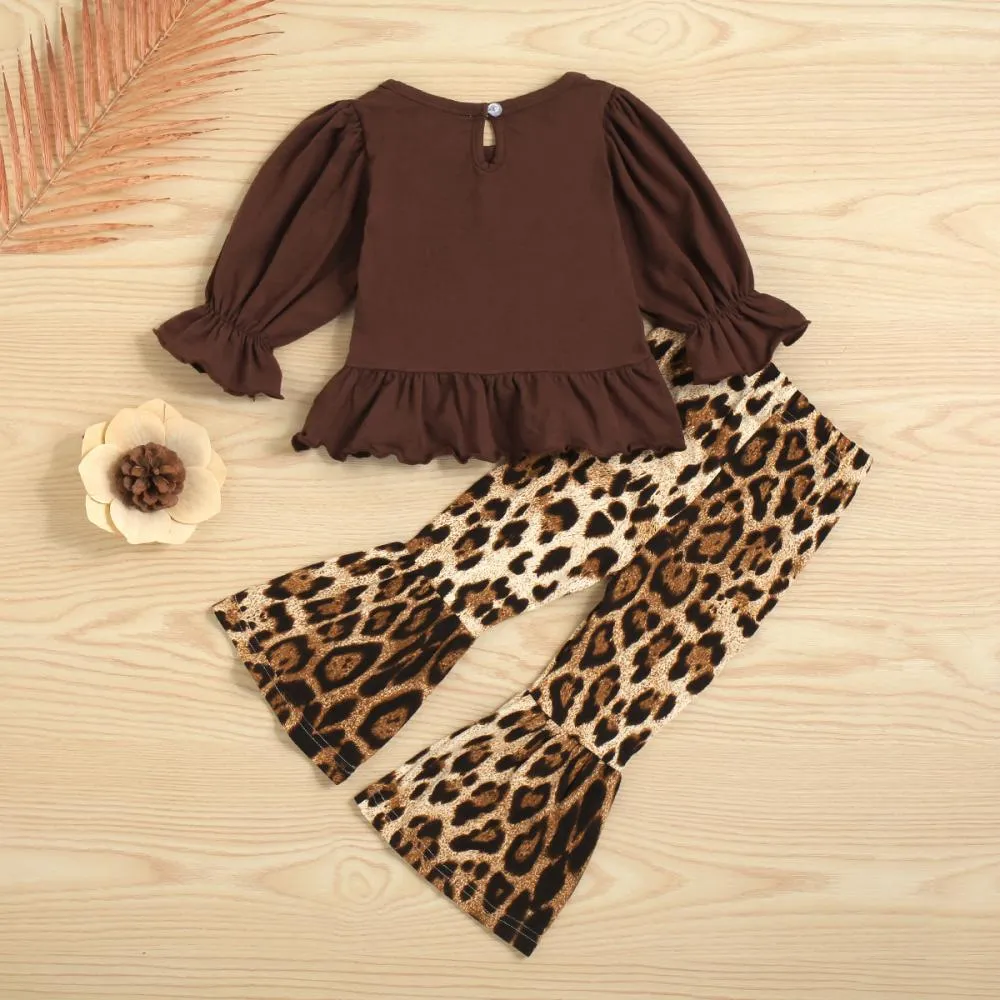 Spring and Autumn Thanksgiving Bell Bottoms Pants Two Piece Set Wholesale Kids Clothes
