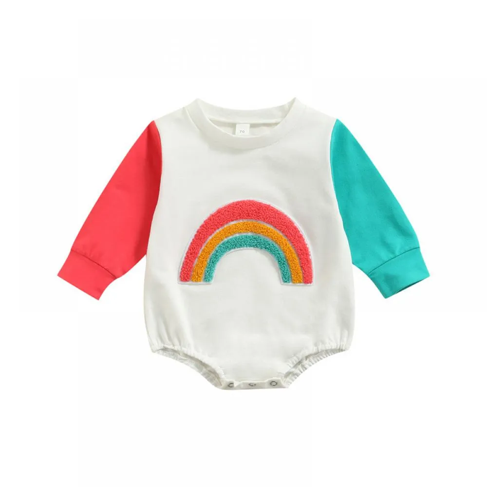Spring Infant Romper Rainbow Long Sleeve One Piece Wholesale Baby Clothes