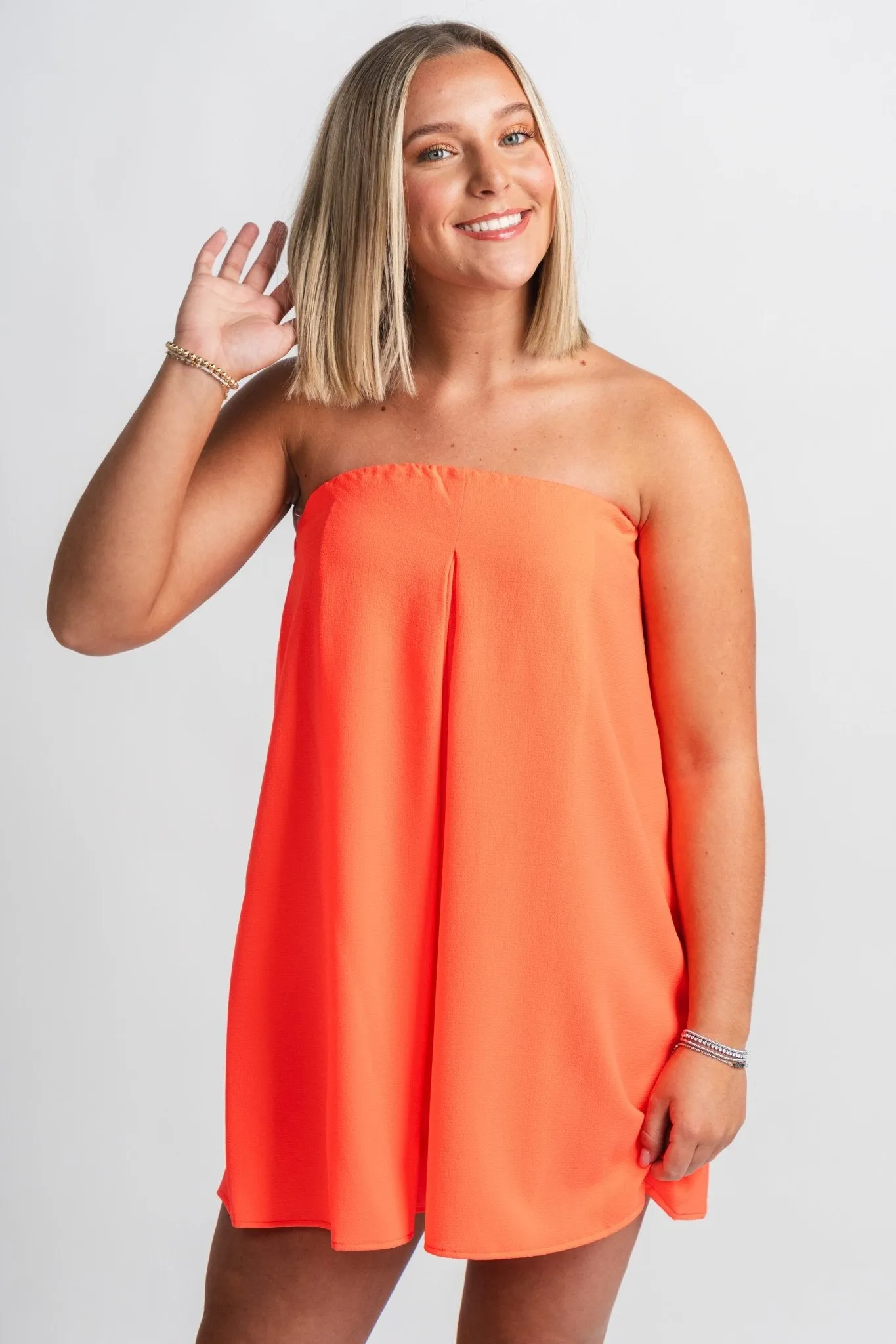 Strapless romper coral